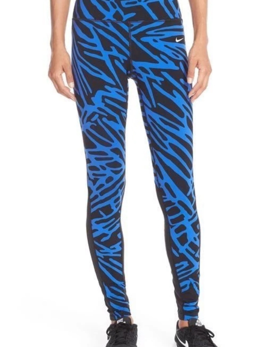 Nike Dri-Fit Epic Lux Leggings - Blue & Black Print w/ Mesh Cut-outs